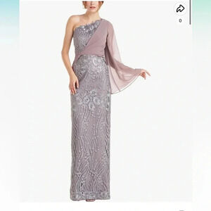 NWOT!! JS Collections Embroidered One Shoulder Maxi Evening Dress - Size 4